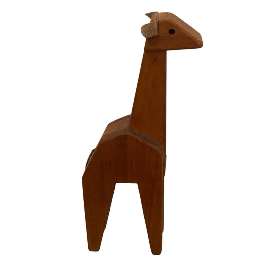 Vintage Handmade Handcrafted Wooden Giraffe And Goat